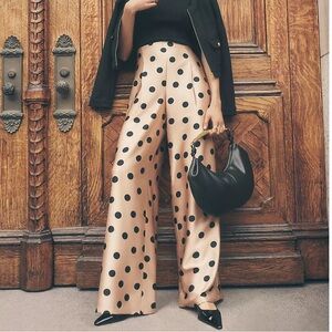 NWT Ann Taylor Dotted Dramatic Wide-leg Satin Pant size M